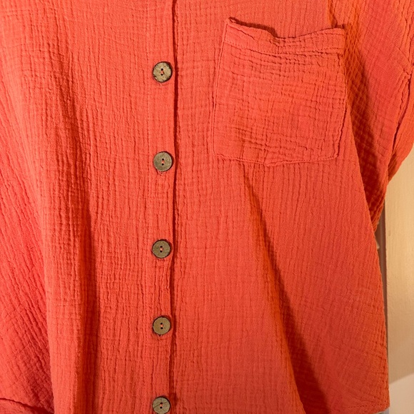 Just Living Coral Button-Up Blouse - Picture 4 of 4